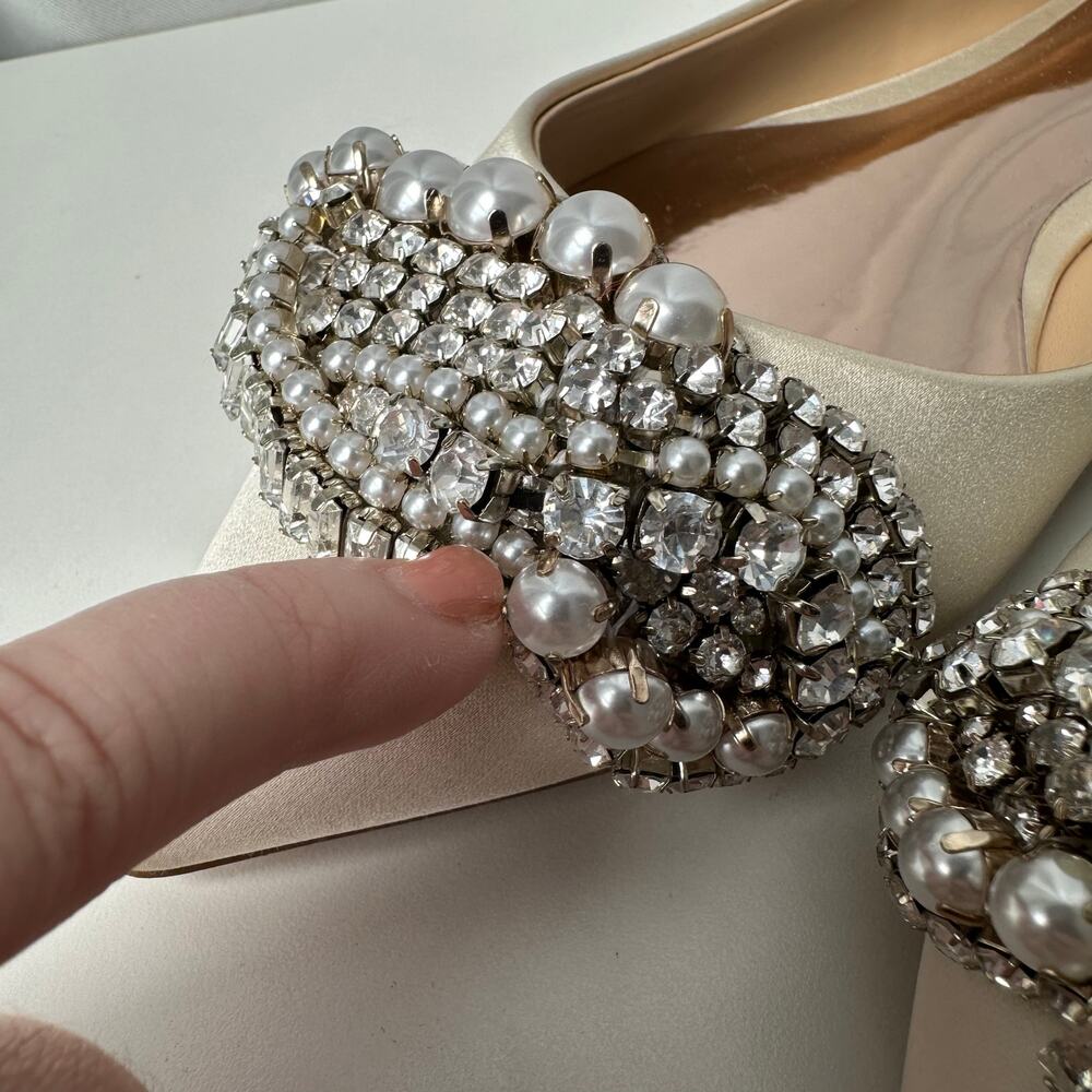 Badgley Mischka (9) Octavia Satin Ivory Embellished Flats - Bridal, Glam, Event - Picture 8 of 13